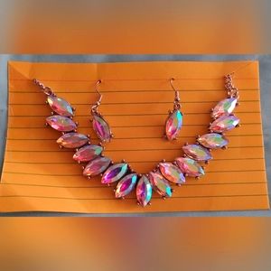 Iridescent Statement Necklace & Earrings Set